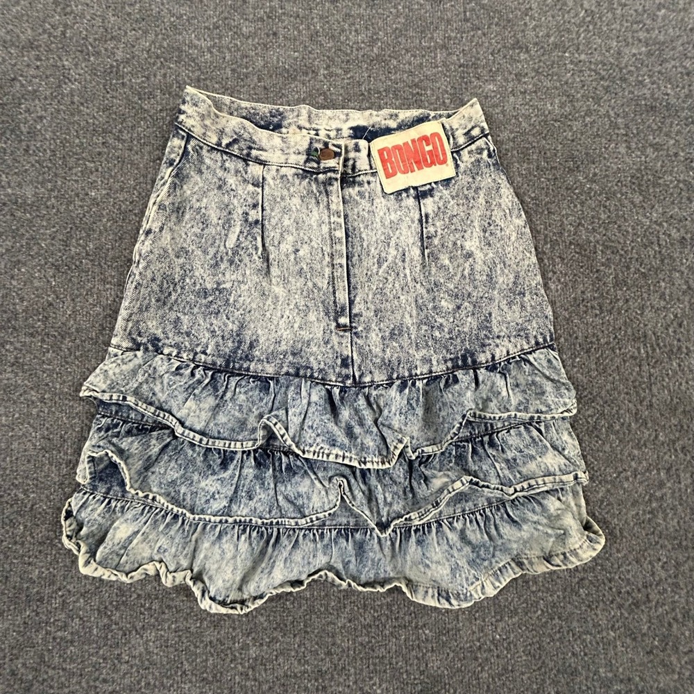Bongo Skirt Womens Size 11 Blue Acid Wash Tiered Ruffle Denim High Waist USA